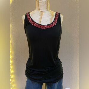 WHBM- Beaded Black Side Ruched Tank Top